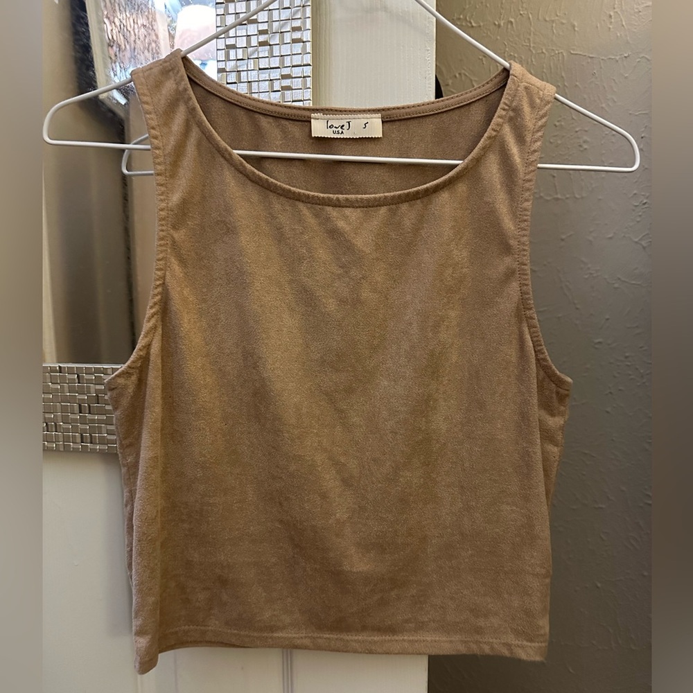 Tan Taupe Suede-like Cropped Tank Top